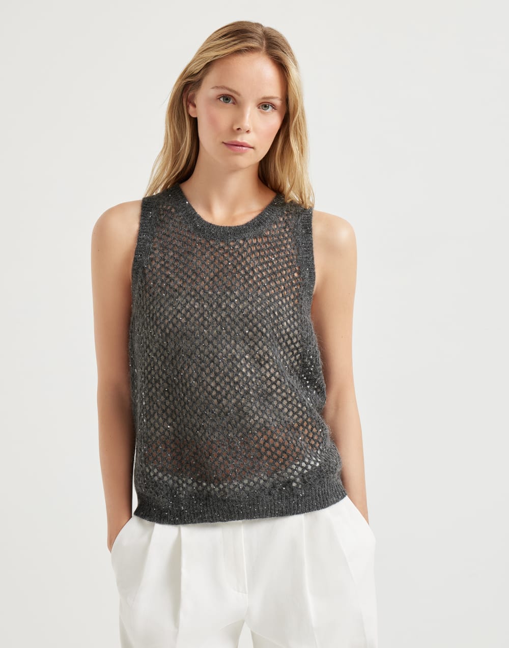 Dazzling Net knit top Anthracite Woman - Brunello Cucinelli