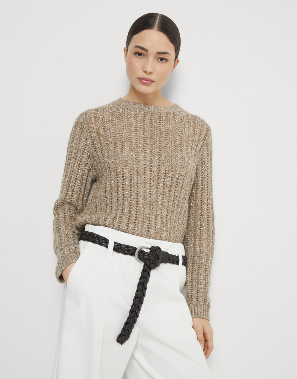 闪耀罗纹针织衫 咖啡色 女款 - Brunello Cucinelli