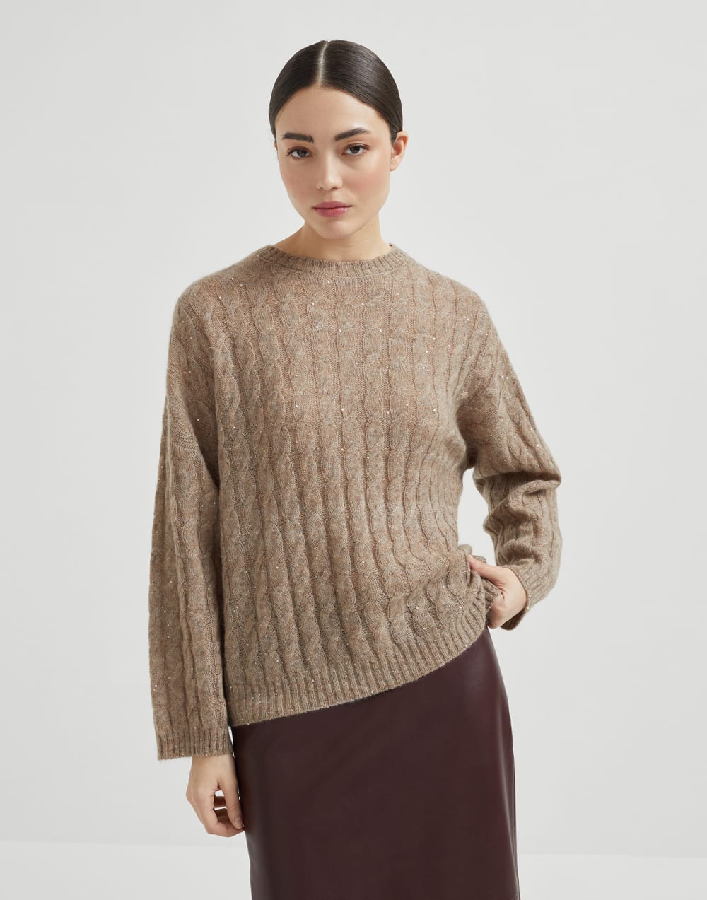 Dazzling cable sweatshirt Hazelnut Woman - Brunello Cucinelli