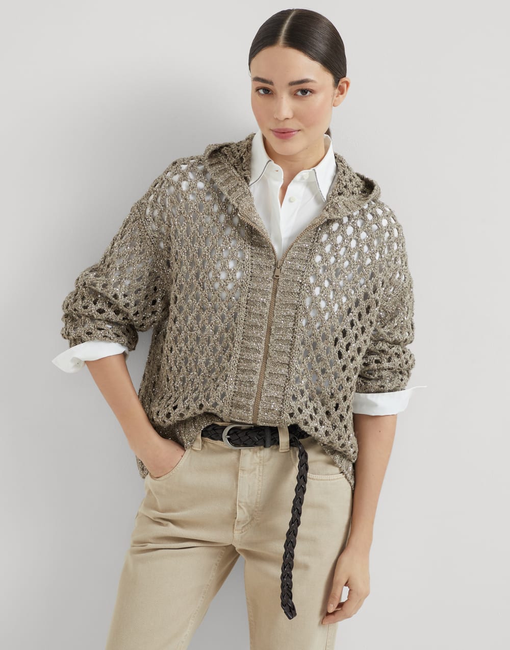 闪耀网眼来衫 暖米色 女款 - Brunello Cucinelli