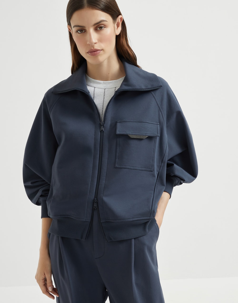 轻质卫衣面料上衣 海军蓝 女款 - Brunello Cucinelli