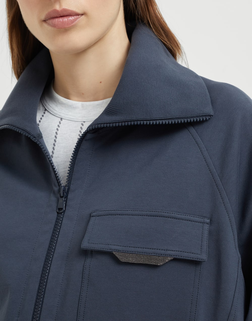 Sudadera de felpa ligera Azul Aviación Mujer - Brunello Cucinelli