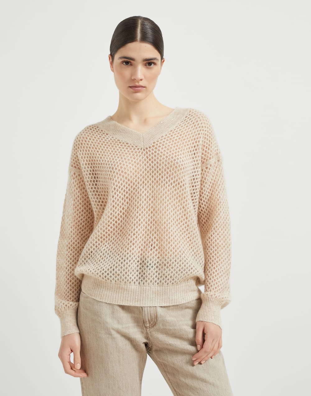 闪耀网眼针织衫 暖米色 女款 - Brunello Cucinelli