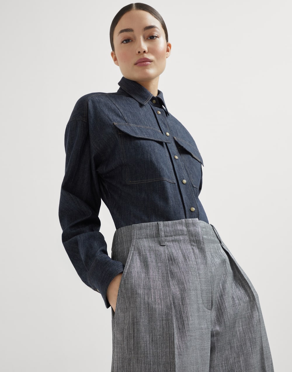 Sparkling twill trousers Silver Woman - Brunello Cucinelli