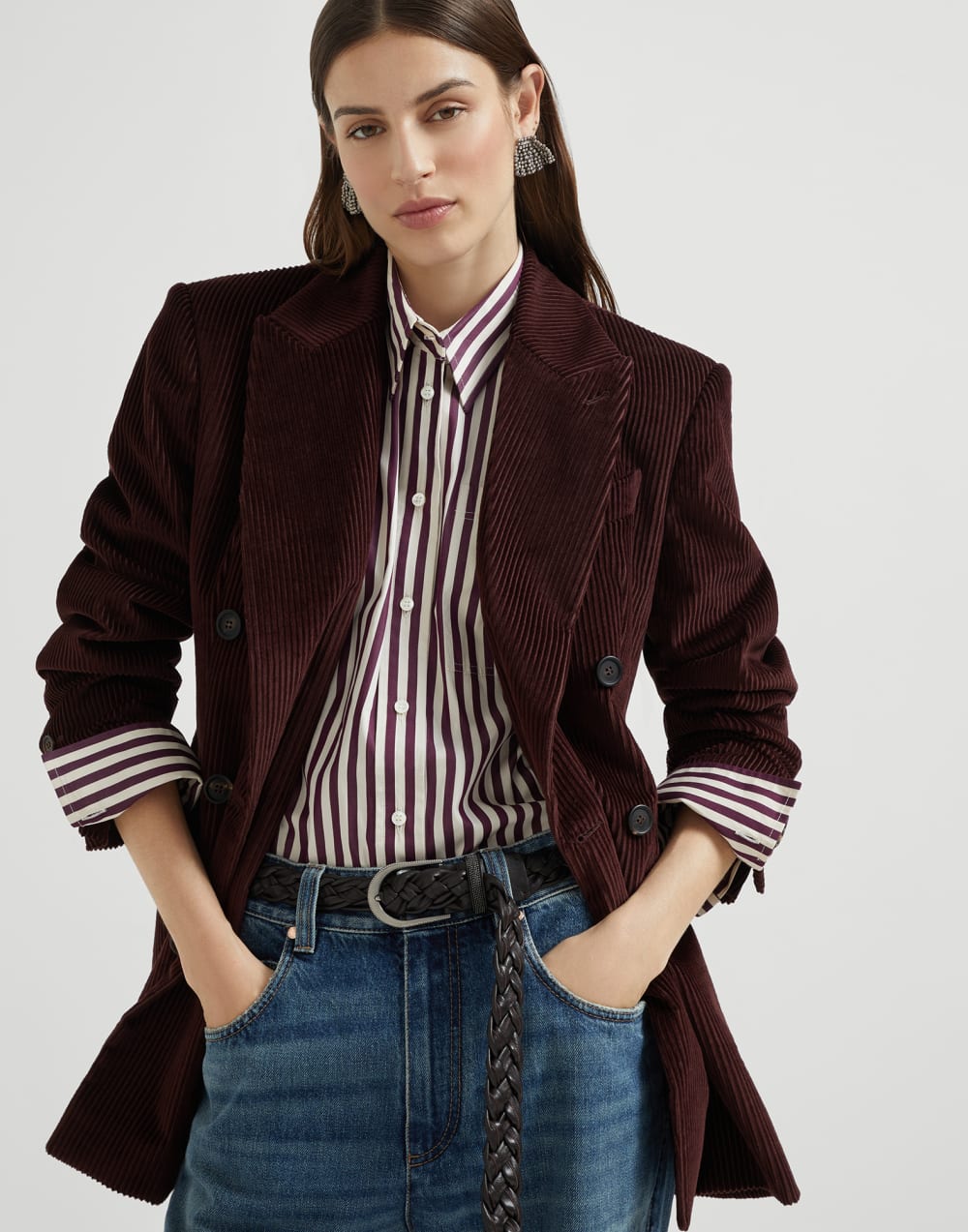 Corduroy blazer Burgundy Woman - Brunello Cucinelli