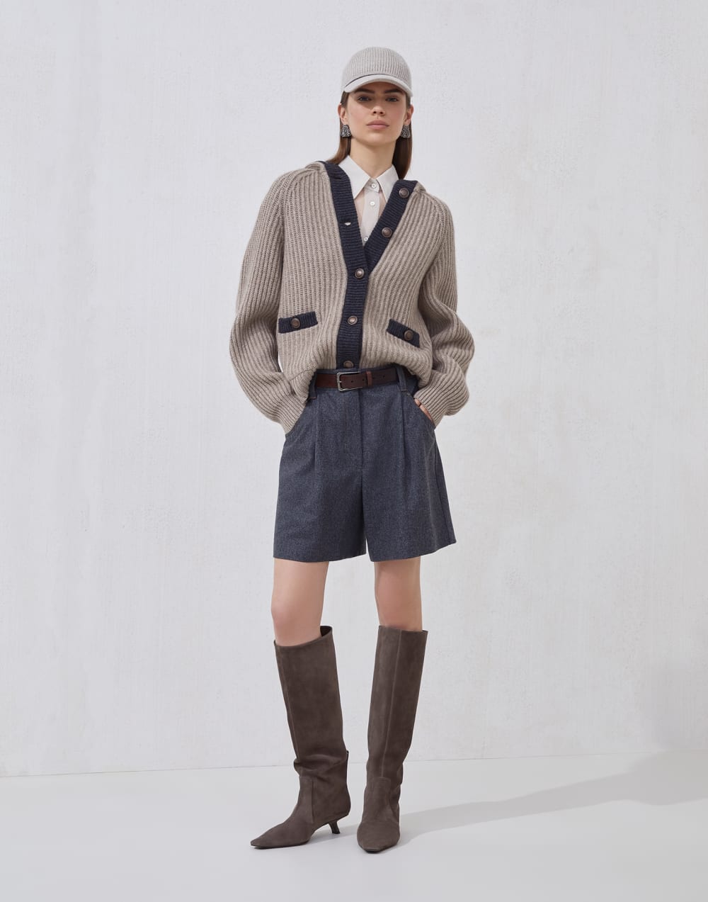 Cashmere Feather yarn cardigan Warm Beige Woman - Brunello Cucinelli