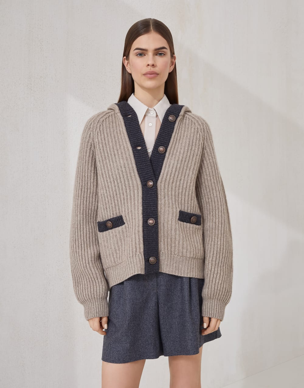 Cashmere Feather yarn cardigan Warm Beige Woman - Brunello Cucinelli