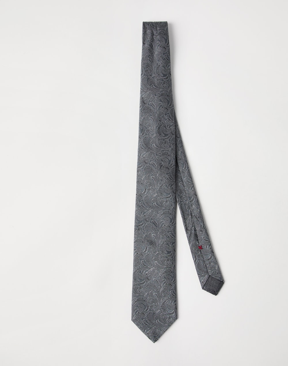 佩斯利真丝领带 灰色 男款 - Brunello Cucinelli