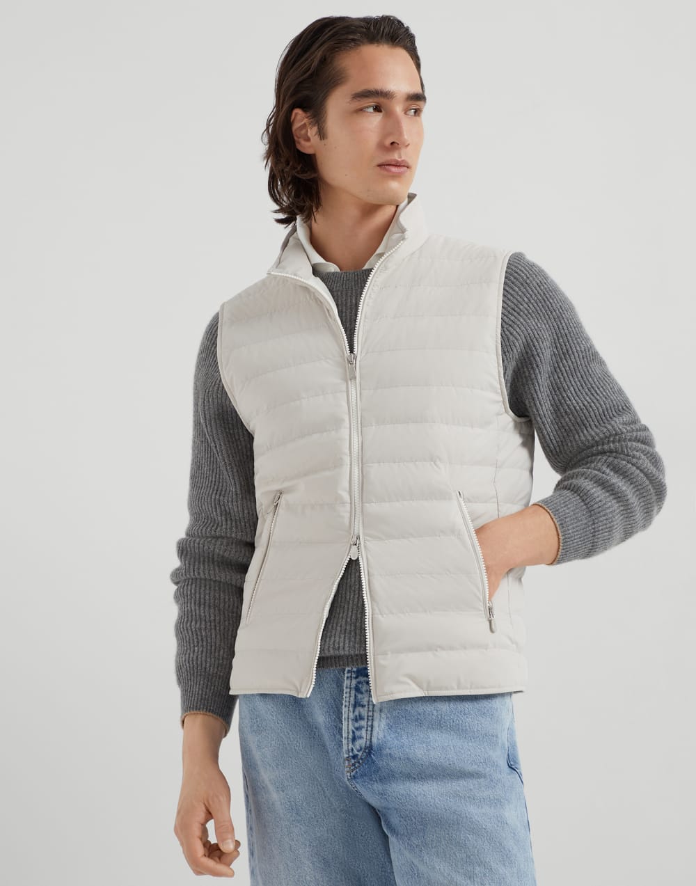 Lightweight down vest Ivory Man - Brunello Cucinelli