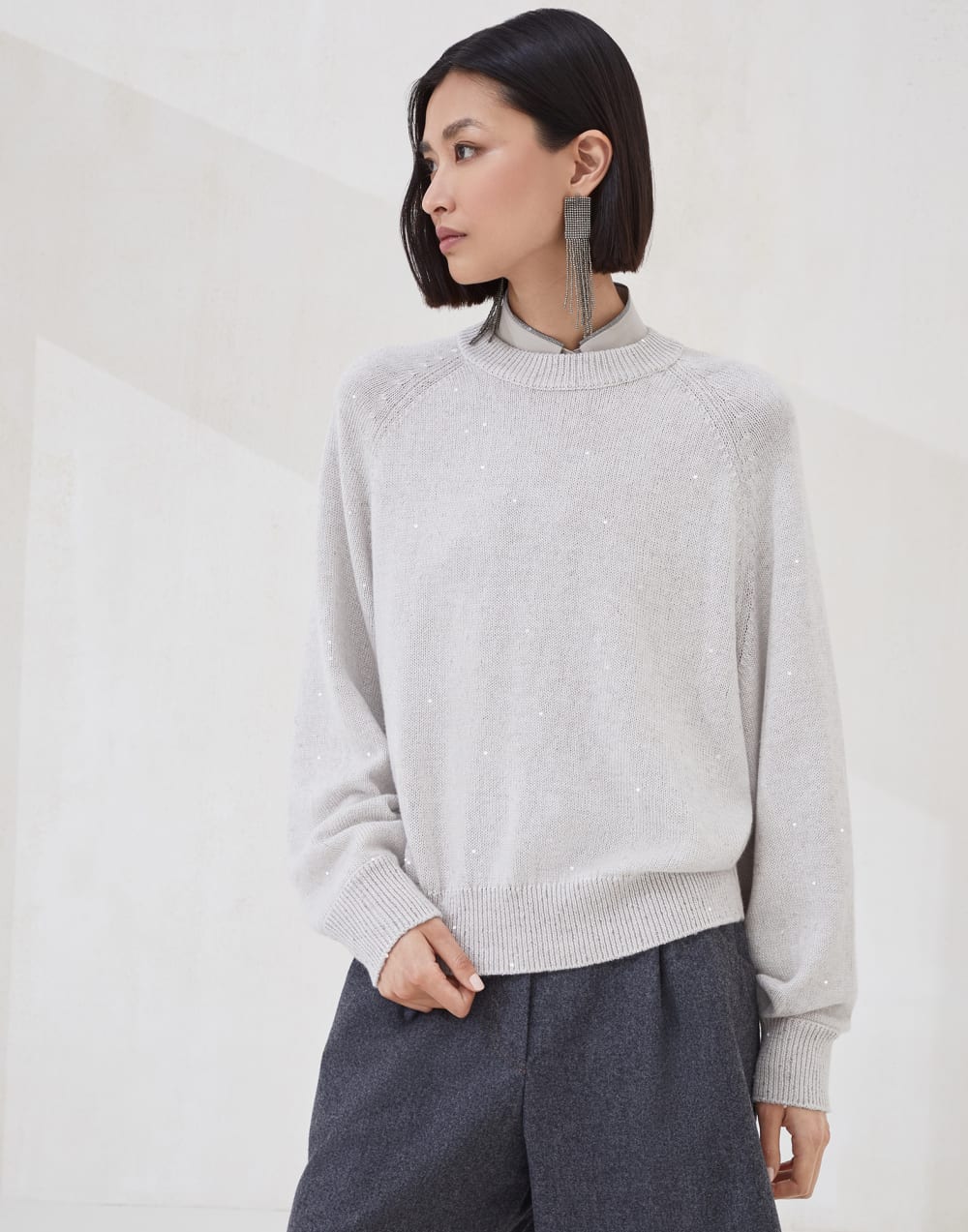 Джемпер из кашемира и шелка Diamante Холодный Бежевый Женщина - Brunello Cucinelli