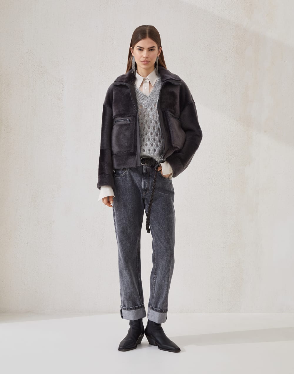 Pull sans manches Dazzling Net Gris Clair Femme - Brunello Cucinelli