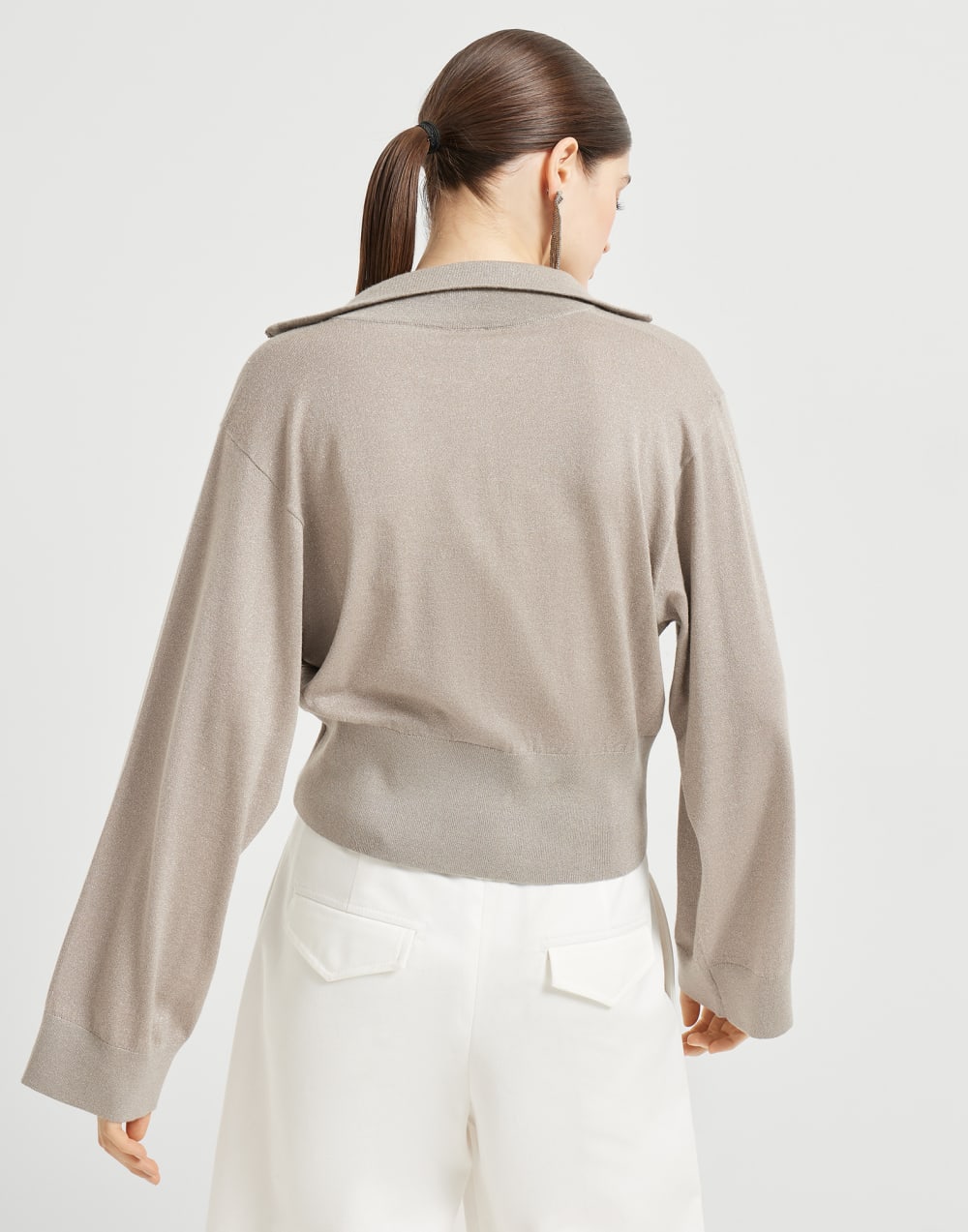 丝绒混纺对襟衫 咖啡色 女款 - Brunello Cucinelli