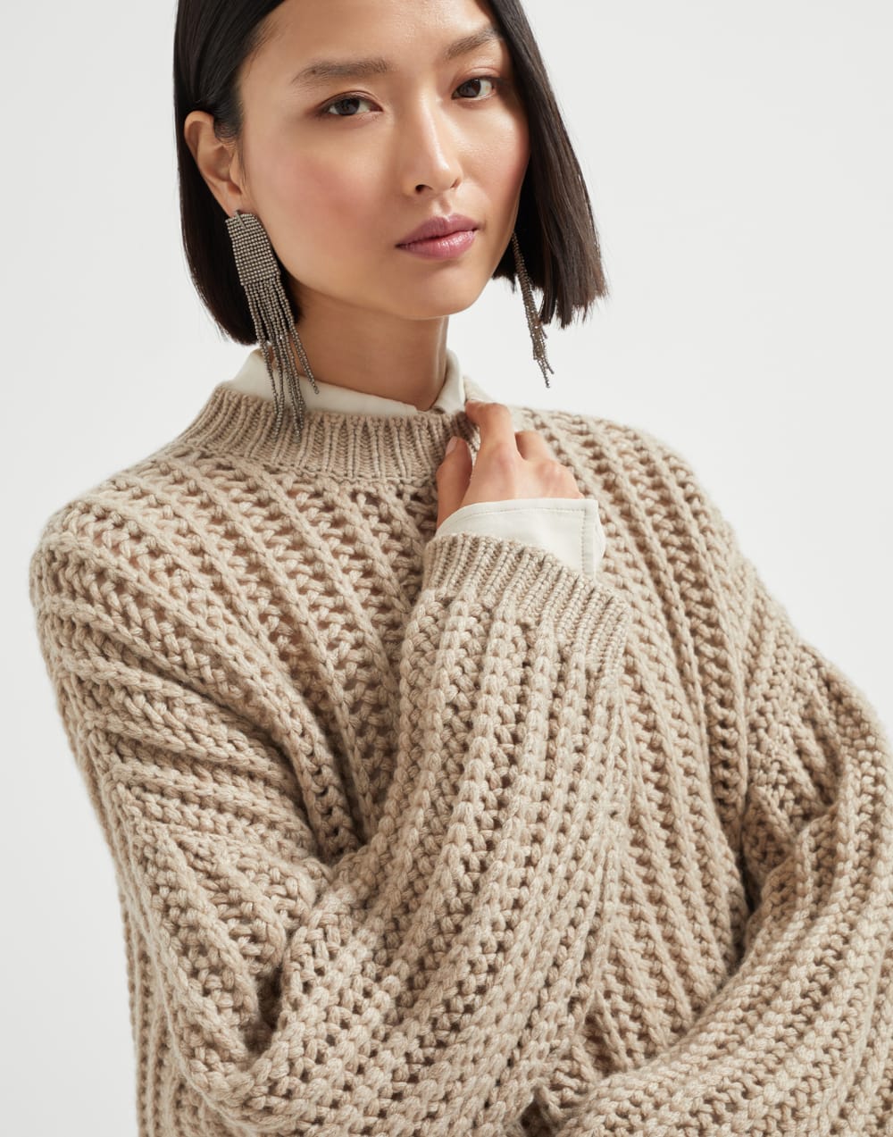 Cashmere Feather yarn sweater Brown Woman - Brunello Cucinelli