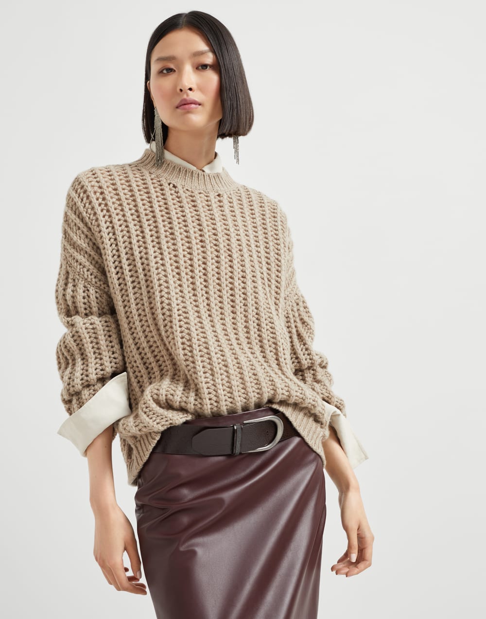 Cashmere Feather yarn sweater Brown Woman - Brunello Cucinelli