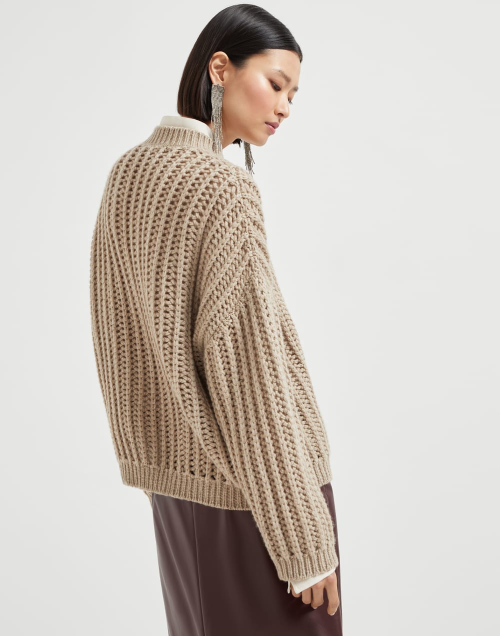 Cashmere Feather yarn sweater Brown Woman - Brunello Cucinelli
