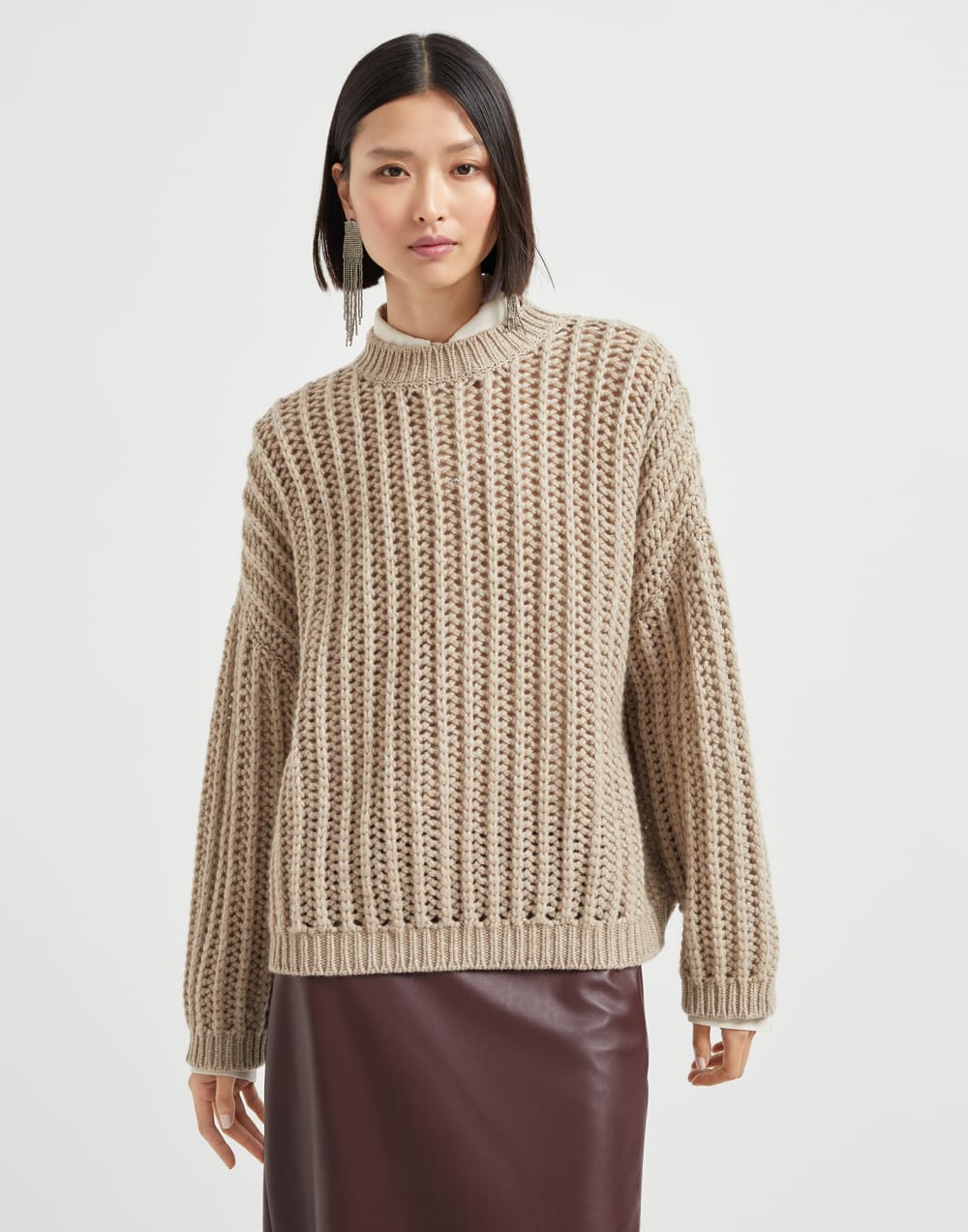 Cashmere Feather yarn sweater Brown Woman - Brunello Cucinelli