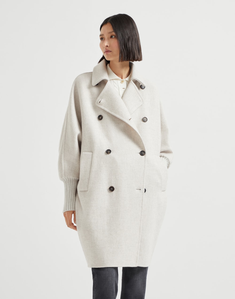 Hand-crafted coat Cool Beige Woman - Brunello Cucinelli