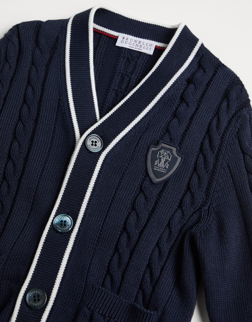 徽标装饰棉质开衫 海军蓝 男童 - Brunello Cucinelli