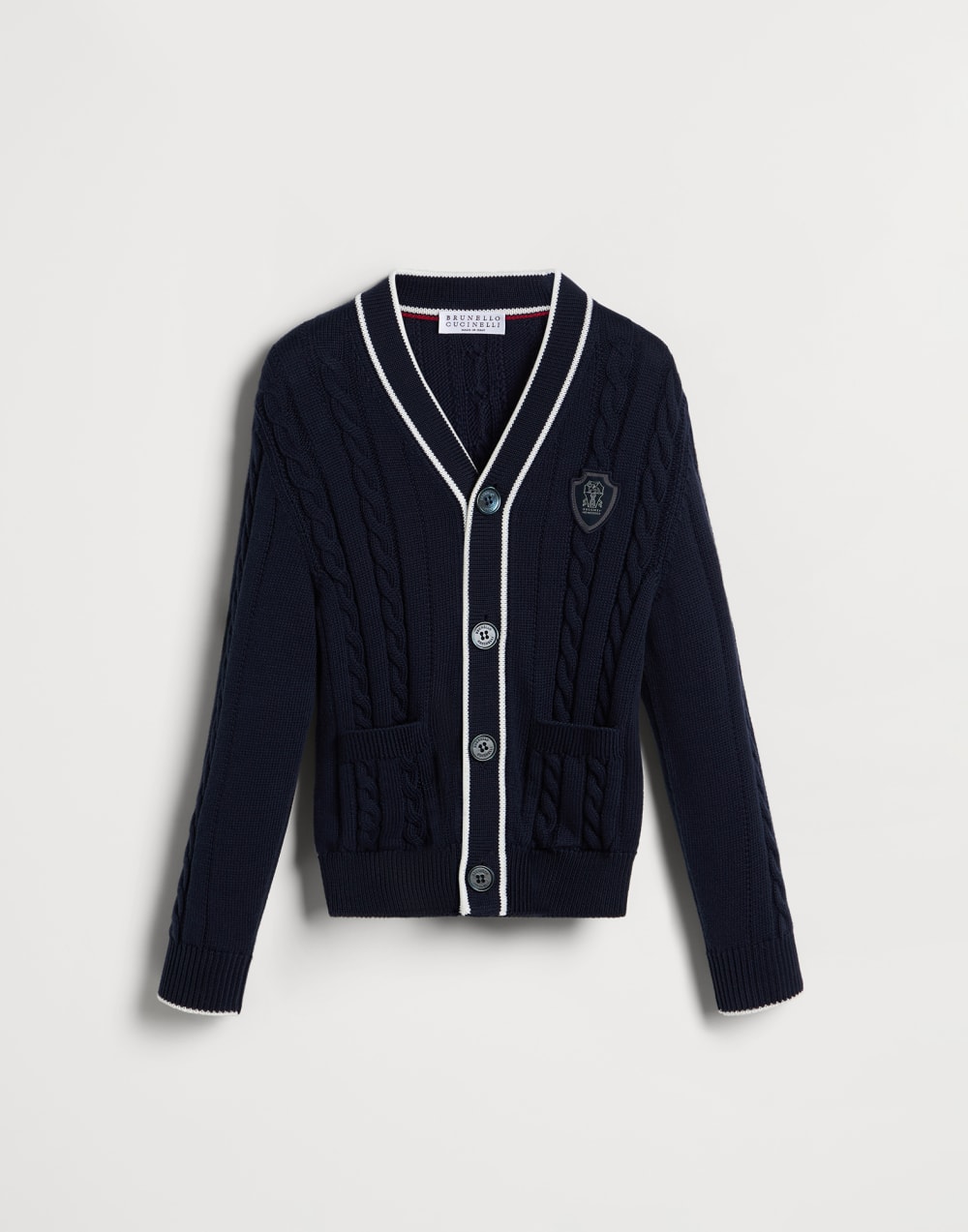 徽标装饰棉质开衫 海军蓝 男童 - Brunello Cucinelli