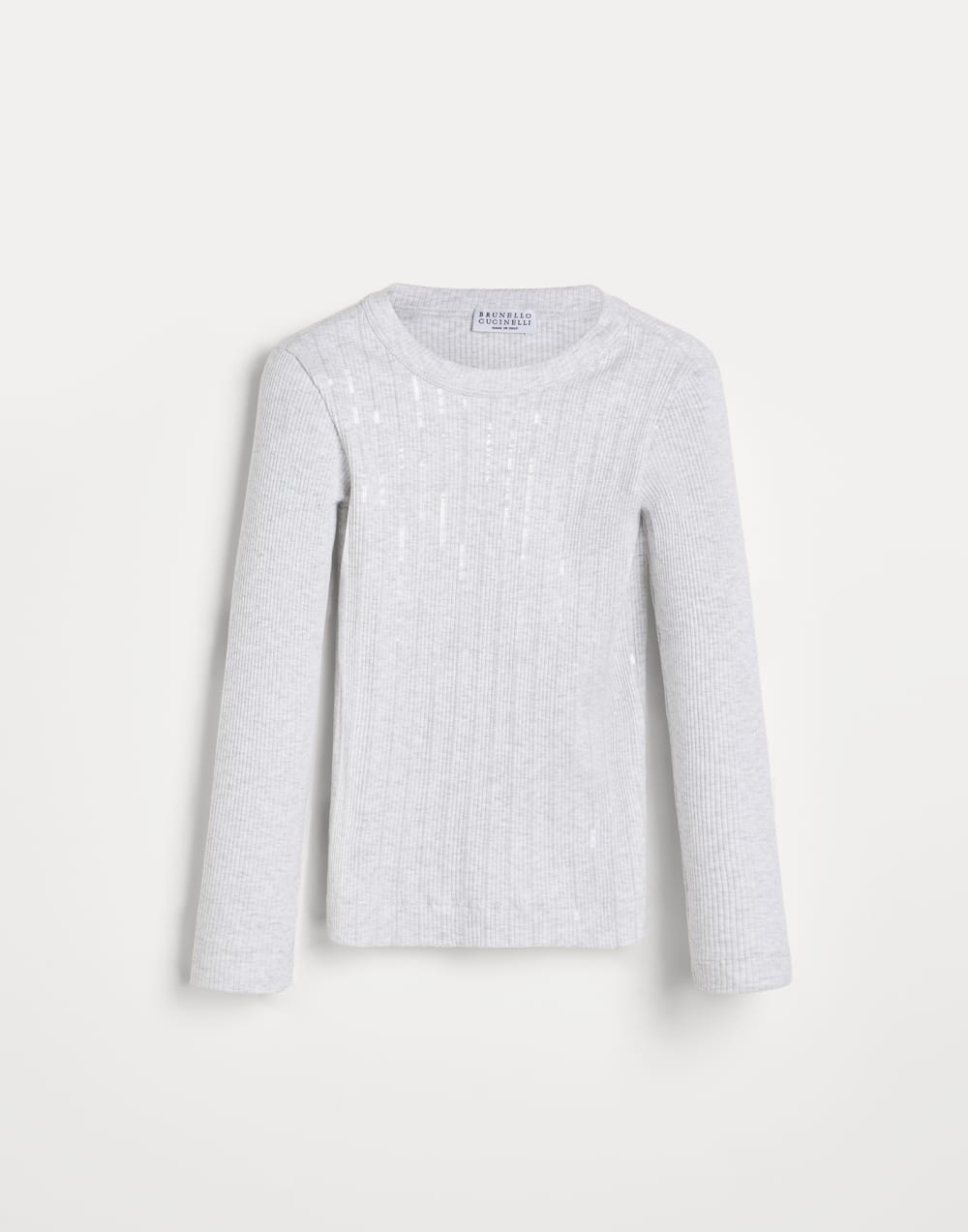 T-shirt with dazzling stripe embroidery Light Grey Girls - Brunello Cucinelli