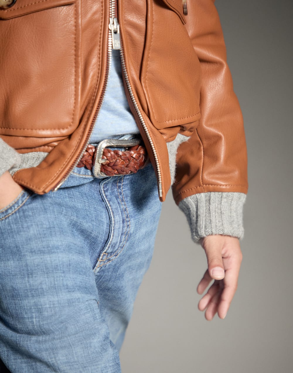 辫子造型腰带 棕色 男童 - Brunello Cucinelli