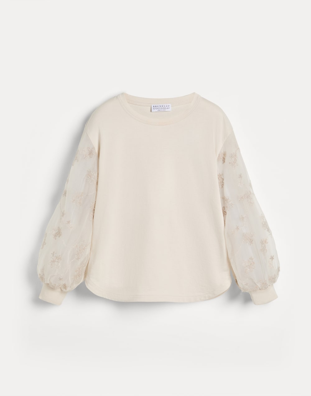 汗布挺括丝绸拼接T恤 巴拿马色 女童 - Brunello Cucinelli