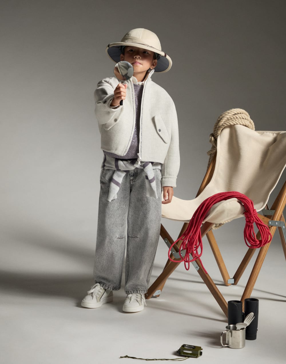 Soft Curved trousers Grey Denim Girls - Brunello Cucinelli