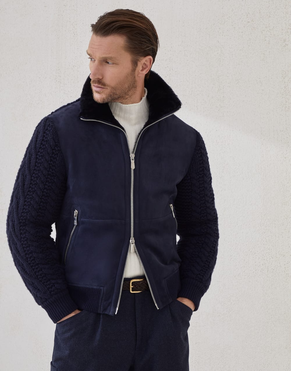 Shearling bomber jacket Blue Man - Brunello Cucinelli
