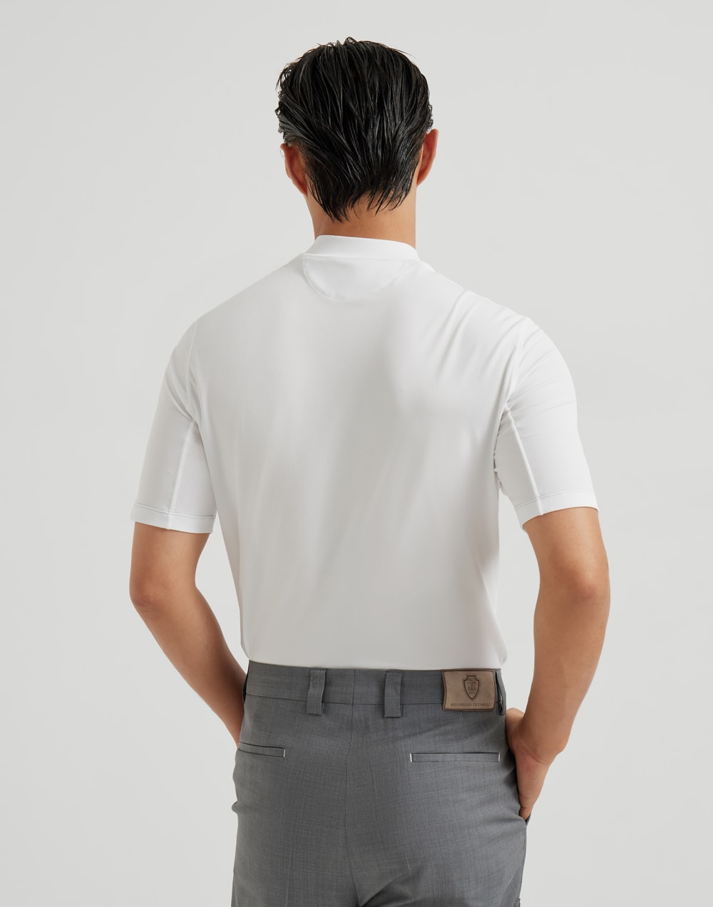 Piqué T-shirt with logo White Man - Brunello Cucinelli