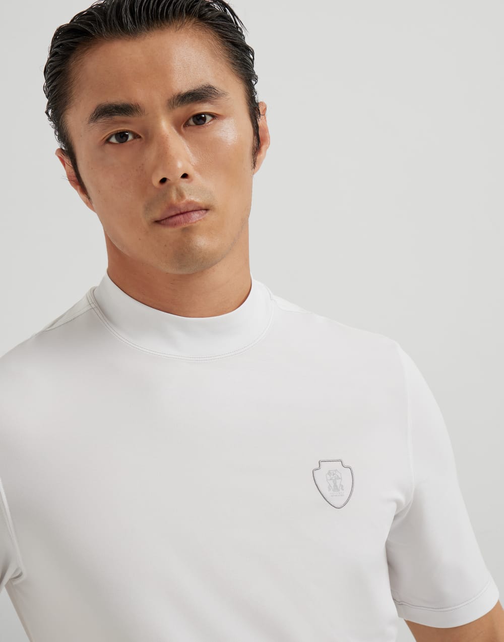T-Shirt aus Pikee mit Logo Weiß Herren - Brunello Cucinelli