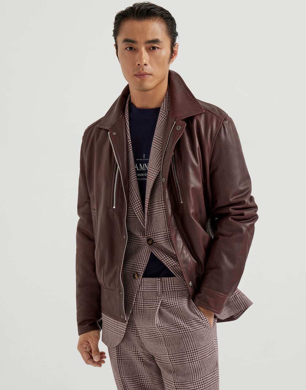 Nappa leather biker jacket Burgundy Man - Brunello Cucinelli