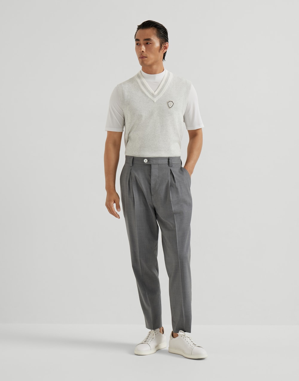 Piqué T-shirt with logo White Man - Brunello Cucinelli