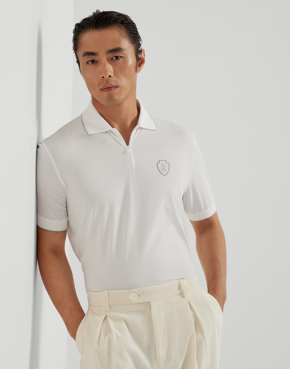 双珠地面料马球衫 白色 男款 - Brunello Cucinelli