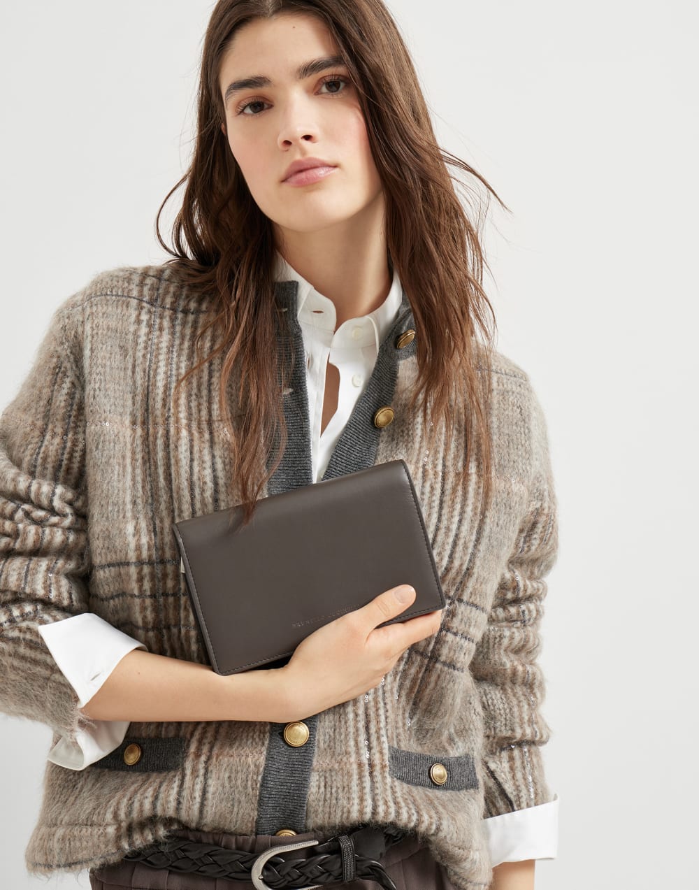 Portefeuille en cuir de veau Brun Foncé Femme - Brunello Cucinelli