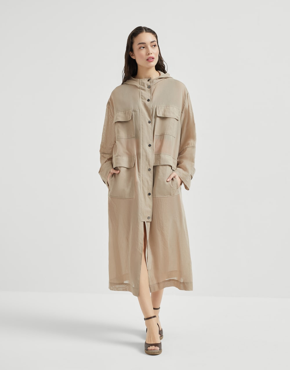 Duster coat with monili Coffee Woman - Brunello Cucinelli