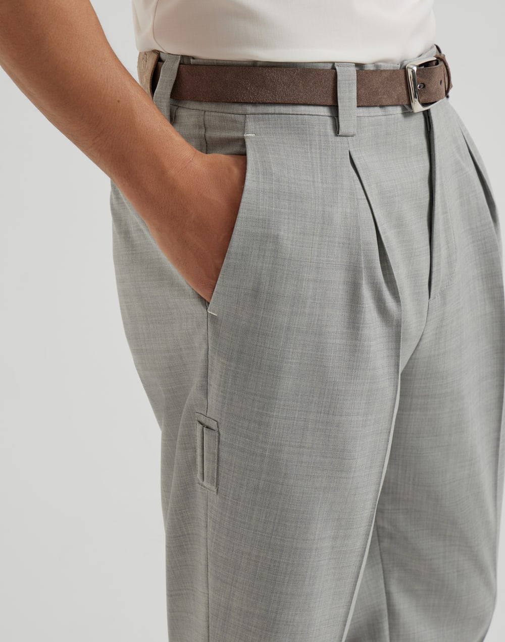 Pantalón en tela de lana virgen Gris Perla Hombre - Brunello Cucinelli