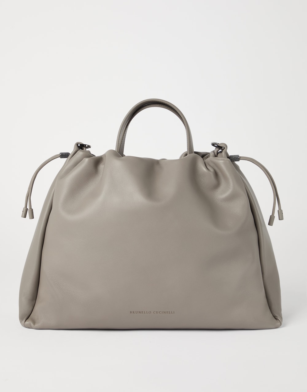 Large Soft leather Mellow Shopper bag Light Grey Woman - Brunello Cucinelli