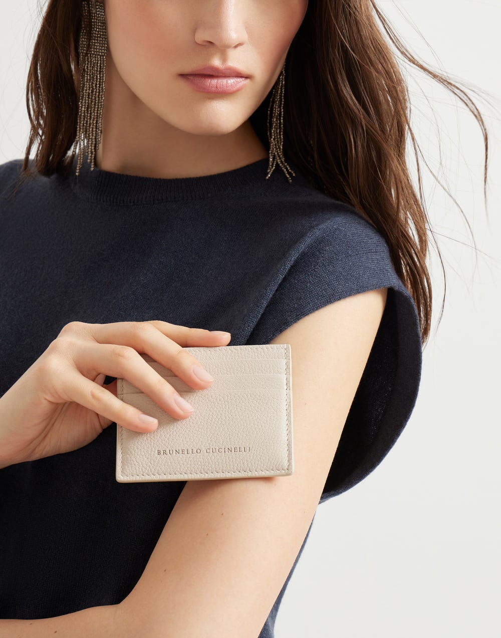 皮质卡夹 象牙色 女款 - Brunello Cucinelli