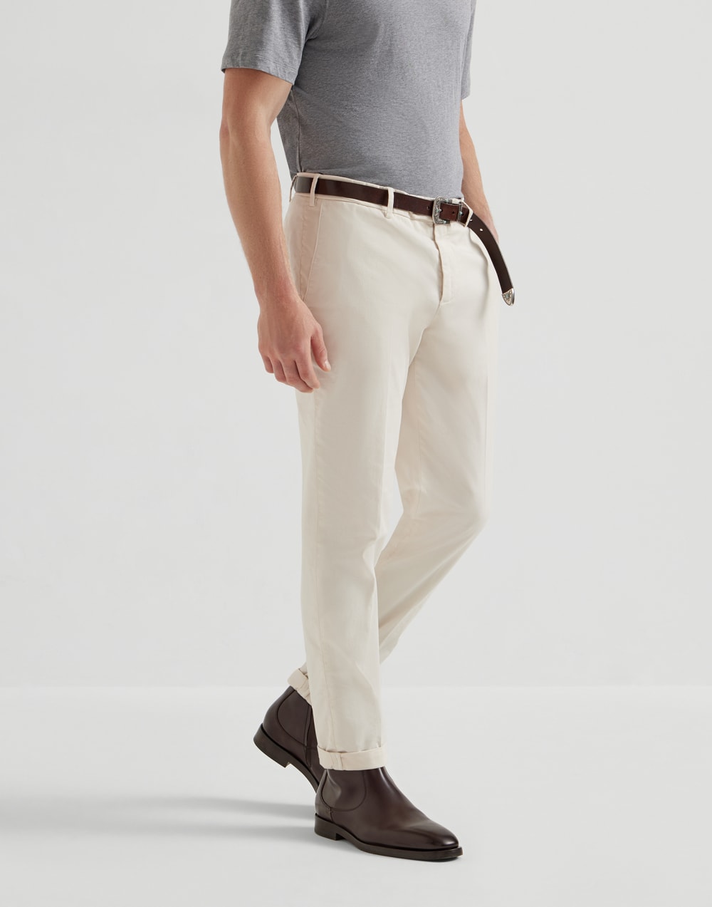 Pantalón de gabardina posteñido Blanco Crudo Hombre - Brunello Cucinelli