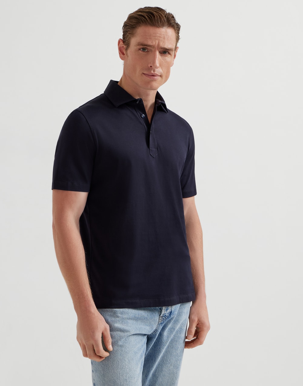 Polo con cuello camisa Azul Aviación Hombre - Brunello Cucinelli