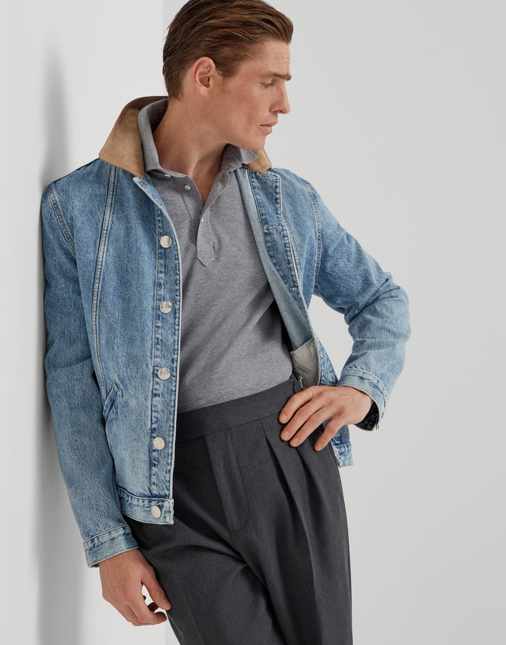 Polo with shirt collar Grey Man - Brunello Cucinelli