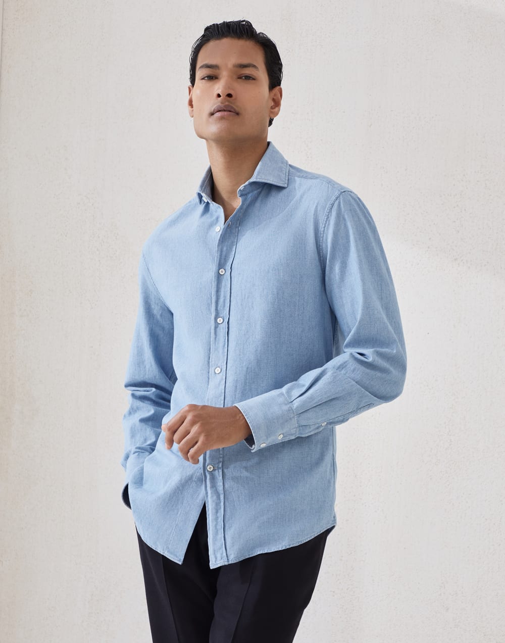 青年布衬衫 中牛仔色 男款 - Brunello Cucinelli