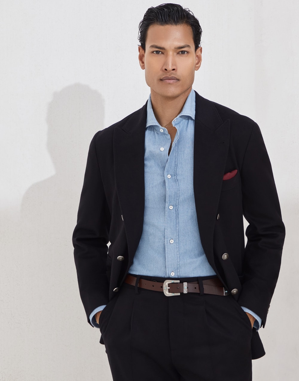 青年布衬衫 中牛仔色 男款 - Brunello Cucinelli