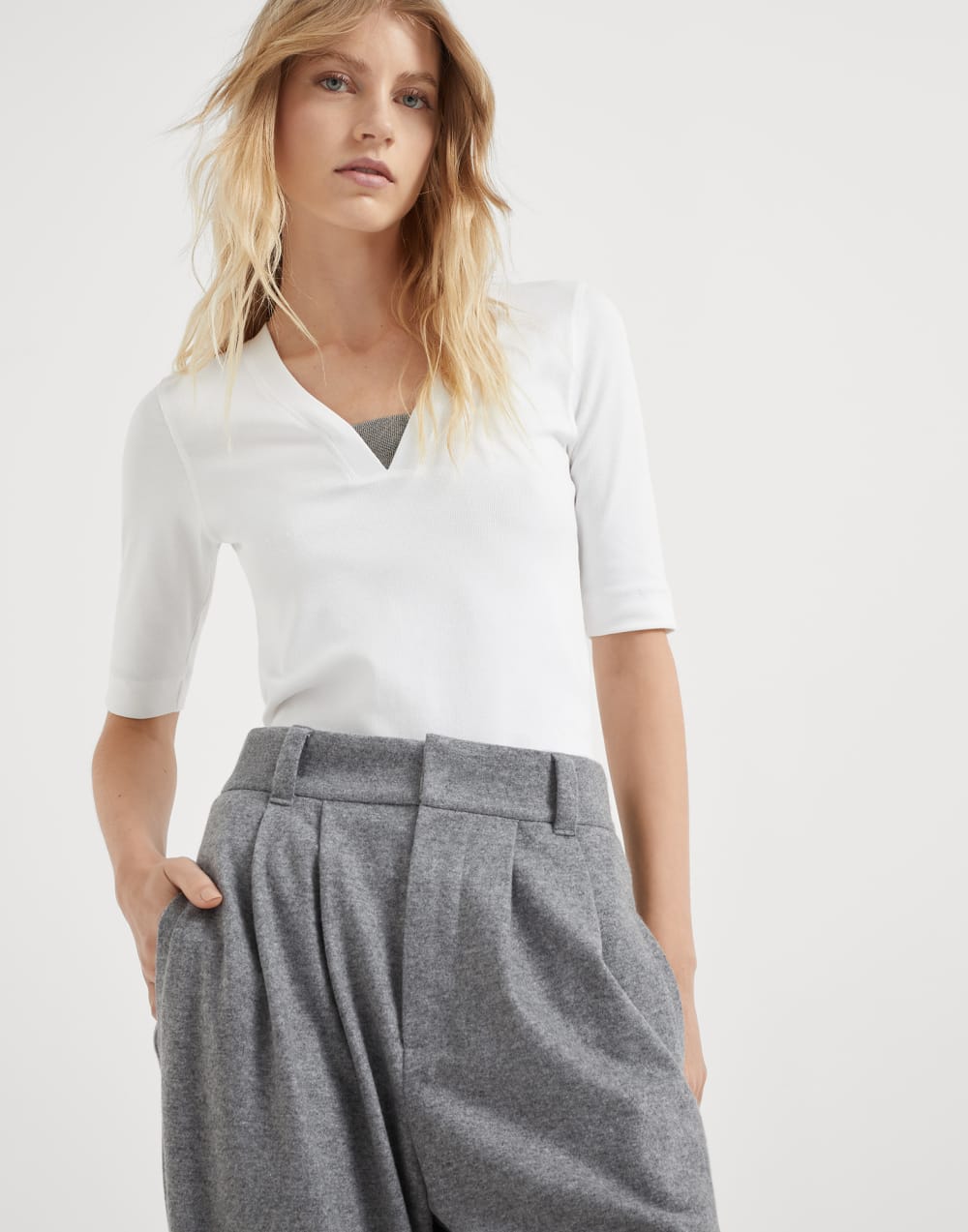 Pantalón en punto de cachemir Gris Mujer - Brunello Cucinelli