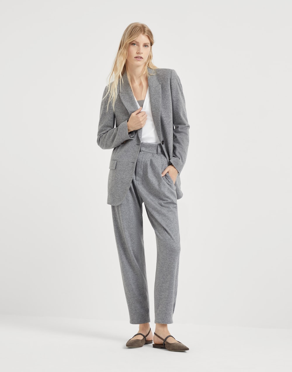 Pantalón en punto de cachemir Gris Mujer - Brunello Cucinelli