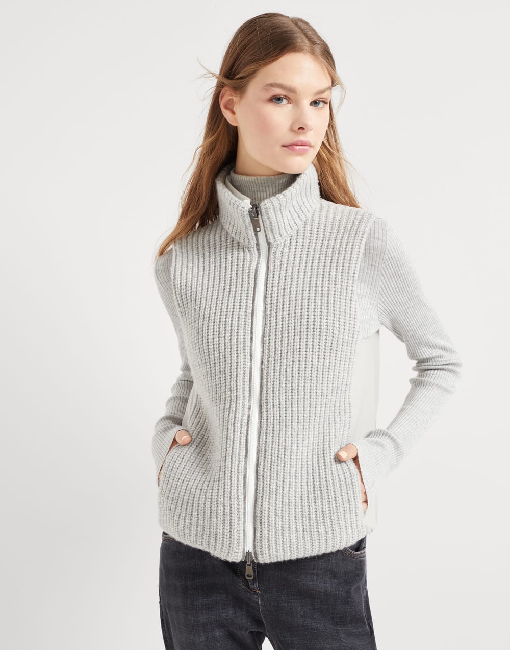Cashmere down vest Light Grey Woman - Brunello Cucinelli