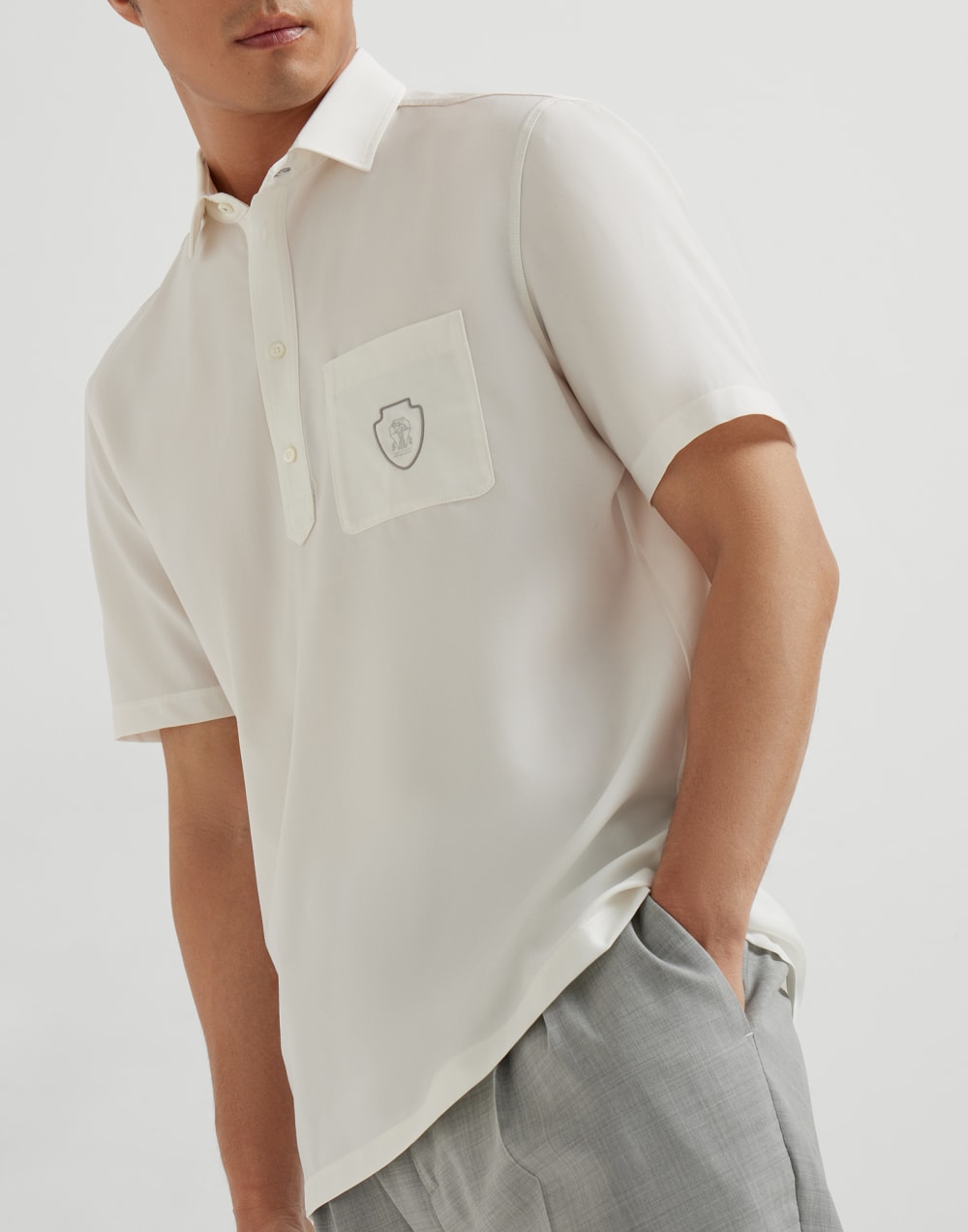 Poloshirt mit Brusttasche und Logo Weiß Herren - Brunello Cucinelli