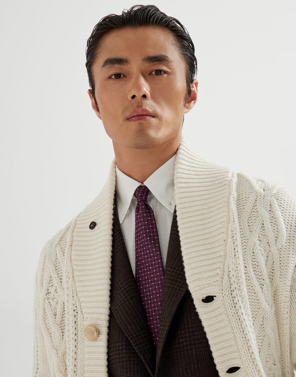 提花图案领带 深紫红色 男款 - Brunello Cucinelli