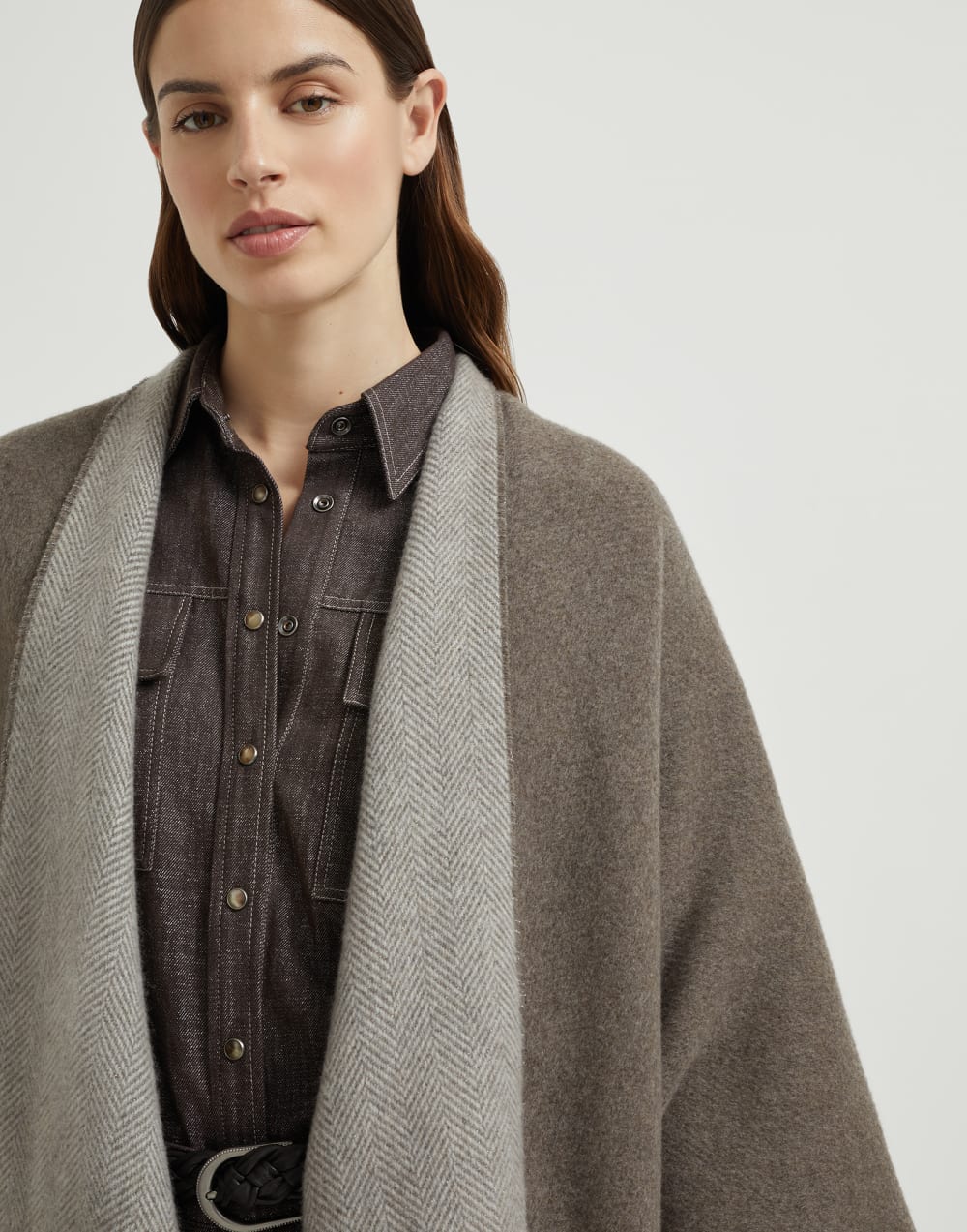 Cashmere flannel poncho Light Brown Woman - Brunello Cucinelli
