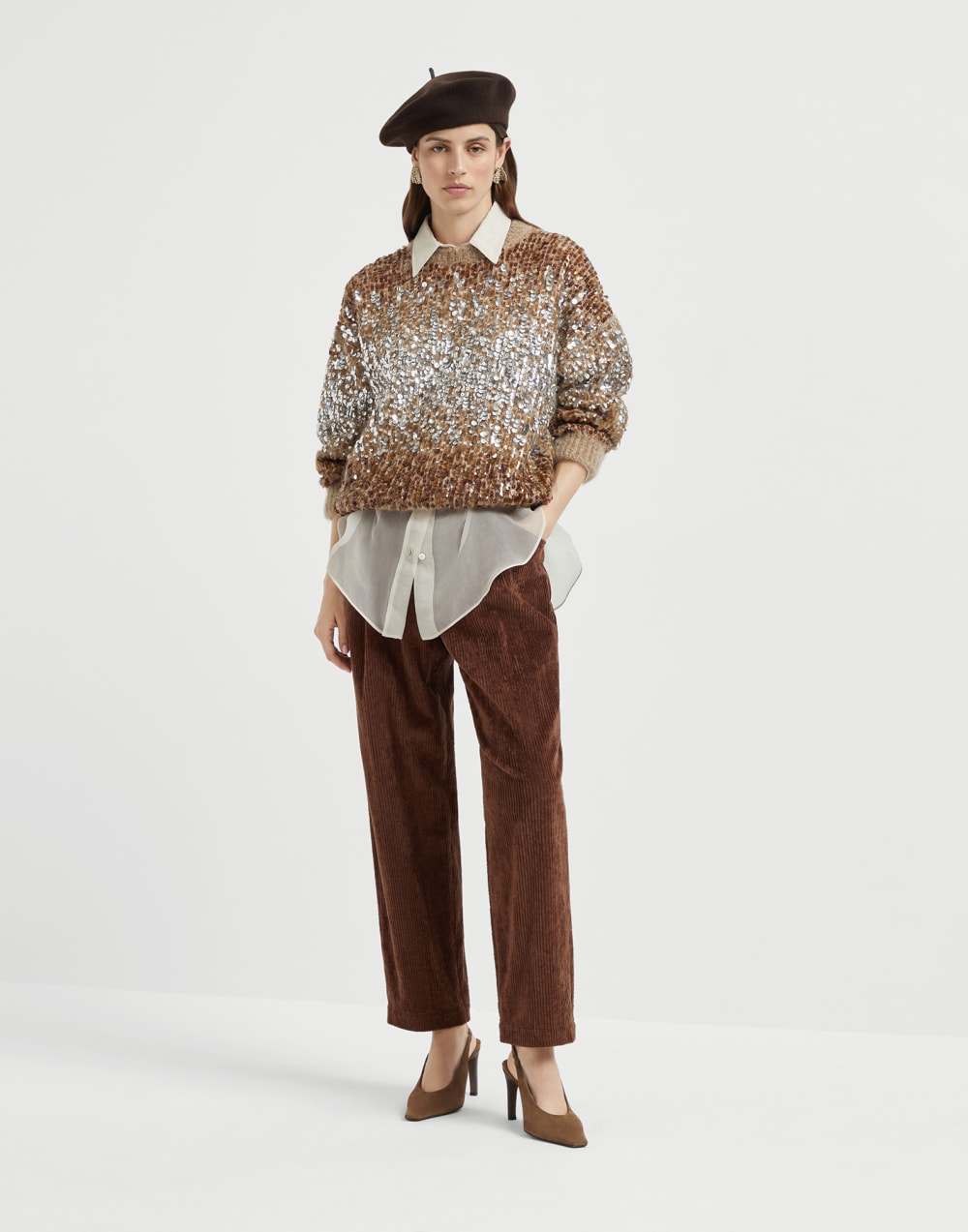 Corduroy Baggy trousers Brown Woman - Brunello Cucinelli